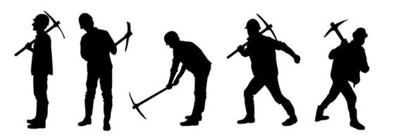 Silhouette collection of various workers with their pick axetools vector