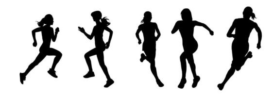 silueta colección de mujer corriendo pose. silueta de deportivo hembras en corriendo pose. vector