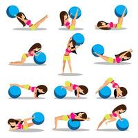 Set of exercise ball workouts design vector