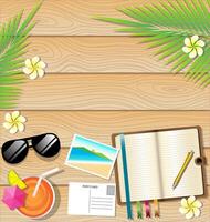 Summer items on wooden vector