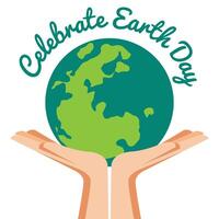 Hand Holding world with Celebrated Earth Day text vector