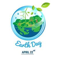 Ecology world with April 22 Earth Day text vector