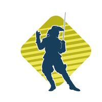 Silhouette of a male warrior in action pose with sword weapon. Silhouette of a man fighter carrying sword weapon. vector