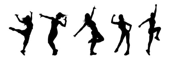 Silhouette collection of slim female dancers in action pose vector