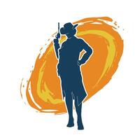 Silhouette of a male warrior in cowboy sheriff costume carrying pistol gun weapon vector