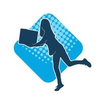 Silhouette of a slim young female lifting cardboard box vector