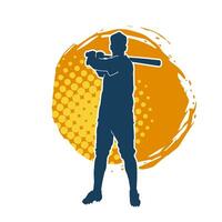 Silhouette of a male baseball batter player in action pose. Silhouette of a man athlete playing baseball sport as a batter. vector