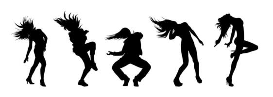 Silhouette collection of female dancer in action pose. Silhouette group of a slim woman in dancing pose. vector
