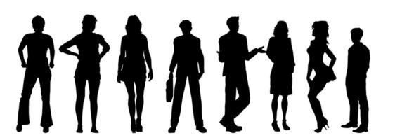 Stylish man and woman in standing pose. Crowd of people, man and woman. vector