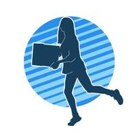 Silhouette of a slim young female lifting cardboard box vector