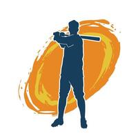 Silhouette of a male baseball batter player in action pose. Silhouette of a man athlete playing baseball sport as a batter. vector