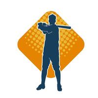 Silhouette of a male baseball batter player in action pose. Silhouette of a man athlete playing baseball sport as a batter. vector