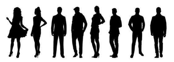 Stylish man and woman in standing pose. Crowd of people, man and woman. vector