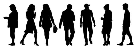 Stylish man and woman in standing pose. Crowd of people, man and woman. vector