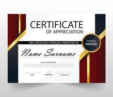 Certificate of Appreciation template, Certificate of achievement, awards diploma, gold certificate of appreciation border template with luxury badge and modern line and shapes. vector