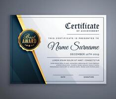 Black and gold certificate of appreciation border template with luxury badge and modern line and shapes. For award, business, and education needs. Diploma template vector