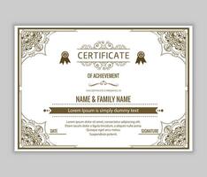 Black and gold certificate of appreciation border template with luxury badge and modern line and shapes. For award, business, and education needs. Diploma template vector