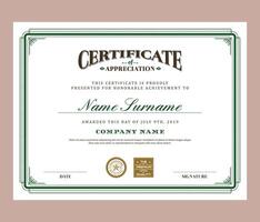 old gold certificate of appreciation border template with luxury badge and modern line and shapes. For award, business, and education needs. Diploma template vector