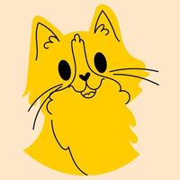 Yellow, fancy cat. Avatar, badge, poster, logo templates, print. illustration in flat cartoon style vector