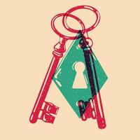 Keys. illustration with riso print effect. Graphic element for fabric, textile, clothing, wrapping paper, wallpaper, poster. vector