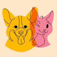 perro y gato. avatar, insignia, póster, logo plantillas, impresión. ilustración en un minimalista estilo con riso impresión efecto. plano dibujos animados estilo vector