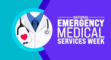 mayo es emergencia médico servicios semana antecedentes modelo. fiesta concepto. utilizar a fondo, bandera, cartel, tarjeta, y póster diseño modelo con texto inscripción y estándar color. vector