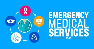 mayo es emergencia médico servicios antecedentes modelo. fiesta concepto. utilizar a fondo, bandera, cartel, tarjeta, y póster diseño modelo con texto inscripción y estándar color. vector