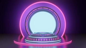 3d abstract neon lights background theme with modern podium studio, amazing for display and promotoin product video