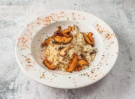 Mushroom Rice served in isolated on grey background top view of singaporean food photo