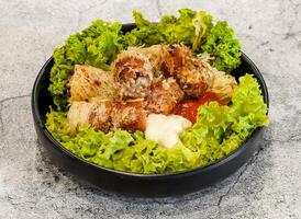 seafood spring rolls or cha gio ghe with lettuce leaf served in dish isolated on grey background top view of singapore seafood photo