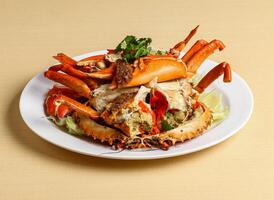 crab steamed served in dish isolated on background top view singapore sea food photo