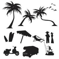 playa tema silhoutte objetos vector