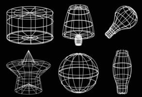 a set of wireframe models of various objects vector