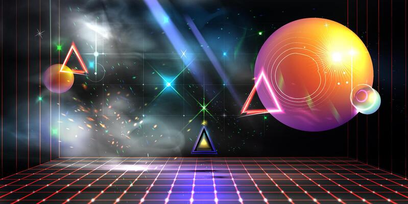 Red Laser space cyberspace or abstract arena with ceiling with planets and smoke. illustration of futuristic space abstract background. Futuristic hi-tech HUD element. Eps 10
