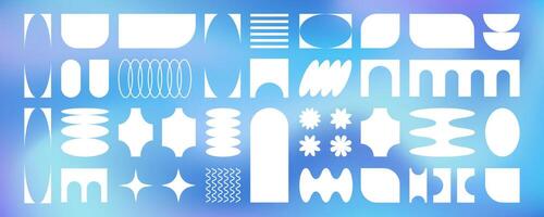 Set of different forms. Y2K banner with liquid aura background and abstract shapes vector