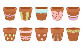 Empty, flower, clay pots. set on white background. vector