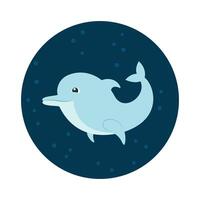 Cute dolphin swimming. Animal world of ocean. Flat cartoon style. vector