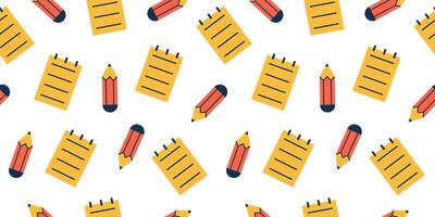 seamless pattern with pencil and notepad. Back to school concept. School elements on white background. Education, learning and study. Take notes. vector