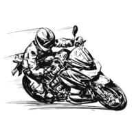 Sketch of the rider with a big motorcycle on the road vector