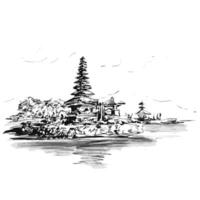 Drawing of Pura Ulun Danu Beratan the Floating Temple in Bali vector