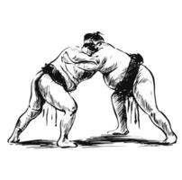 Drawing of Sumo Wrestlers Facing Off vector