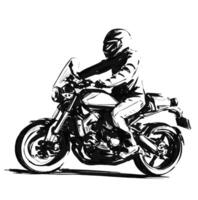 Sketch of the rider with a big motorcycle on the road vector