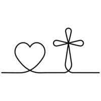 Love God tattoo icon, heart cross drawn in one line vector