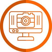 cámara línea naranja circulo icono vector