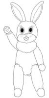 White anthropomorphic Easter hare waving his paw. Childrens coloring books. Contour drawing vector