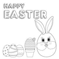 Anthropomorphic Easter bunny with cactus and a set of decorated eggs vector