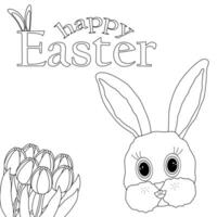 Childrens coloring books. Easter bunny with a floral bouquet of tulips vector