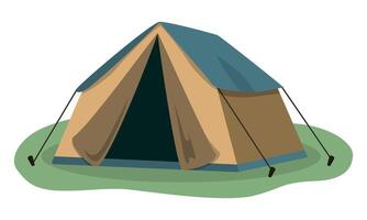 Camping Tent on a grass. Cartoon illustration. Isolated on white background. Hiking, hunting, fishing canvas. Tourist Tent design. Outdoor illustration vector