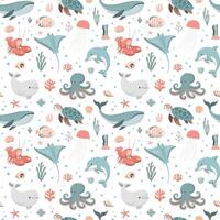 Childish seamless pattern with underwater life. Perfect for kids fabric, wallpaper, wrapping paper. Isolated on white background vector