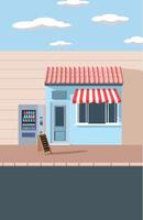 small shop on the side of the road And sidewalks in a city vector